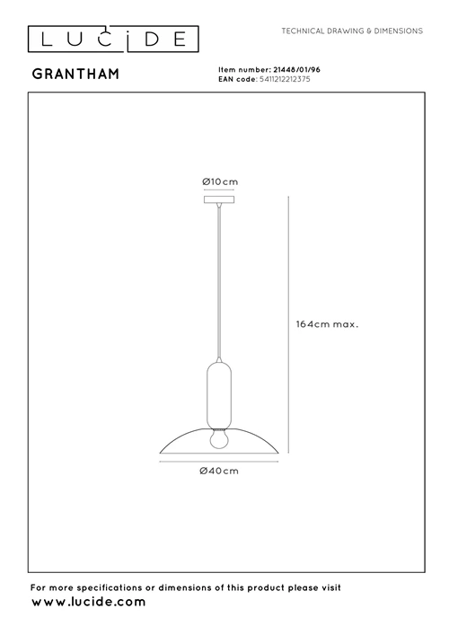 Lucide GRANTHAM - Pendelleuchten - Ø 40 cm - 1xE27 - Kaffee - Vibes - technisch